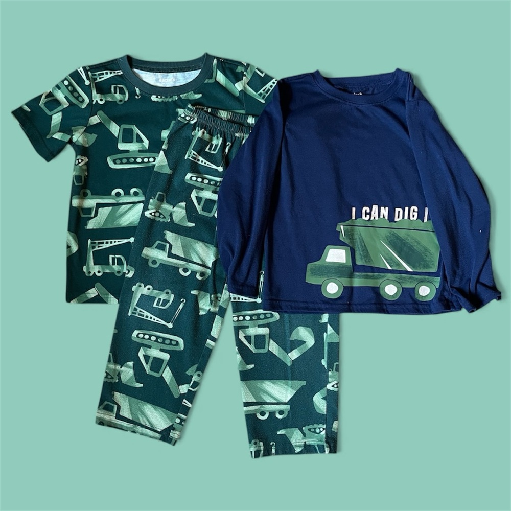 Carter's Green and Navy Construction Pajama Set